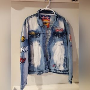 Born-Fly Distressed Embroidered Denim Jean Jacket Size XL